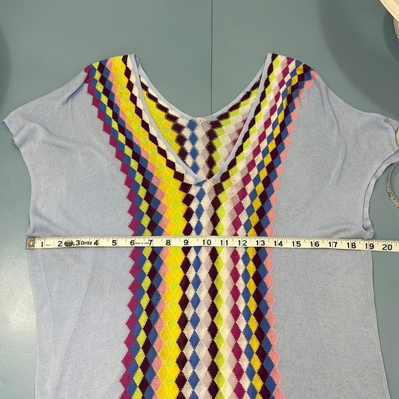 Knit Argyle Pattern Light Blue Tunic Top/Mini Dress Dolman Sleeves Small - Picture 11 of 14